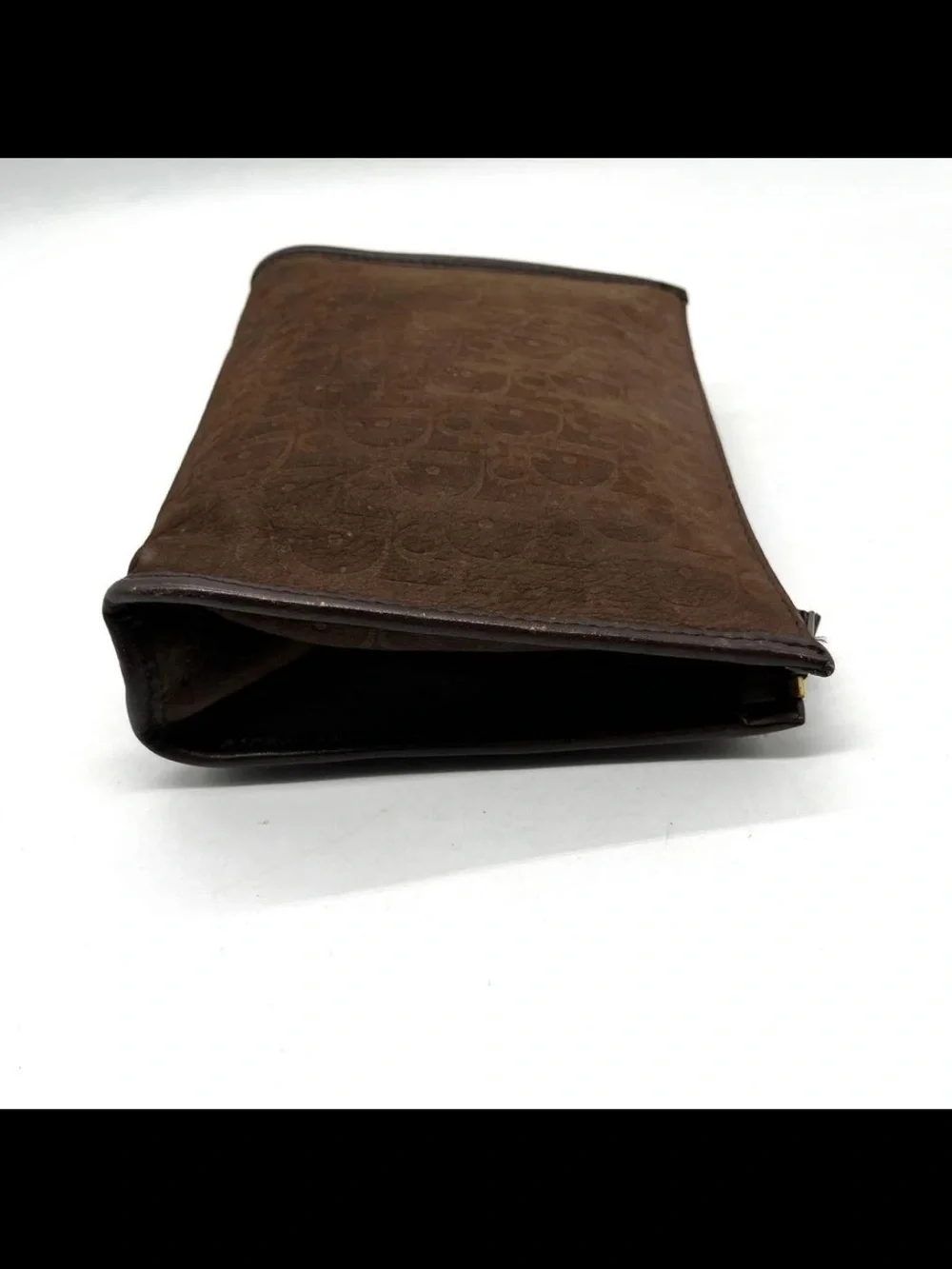 Dior Brown Embossed Suede Cosmetic Pouch
